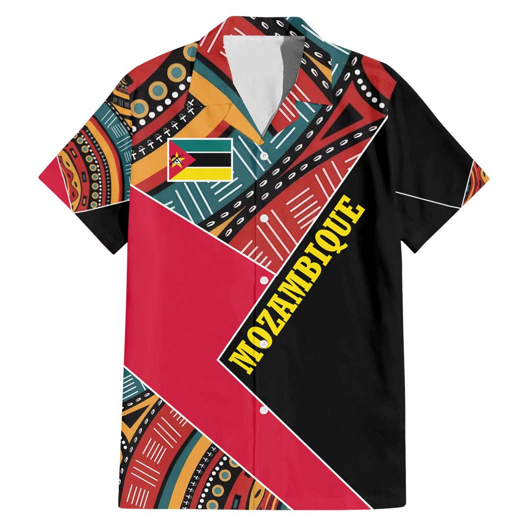 Mozambique Family Matching Mermaid Dress and Hawaiian Shirt with Red Black Geometric Design and Tribal Pattern - Wonder Print Shop
