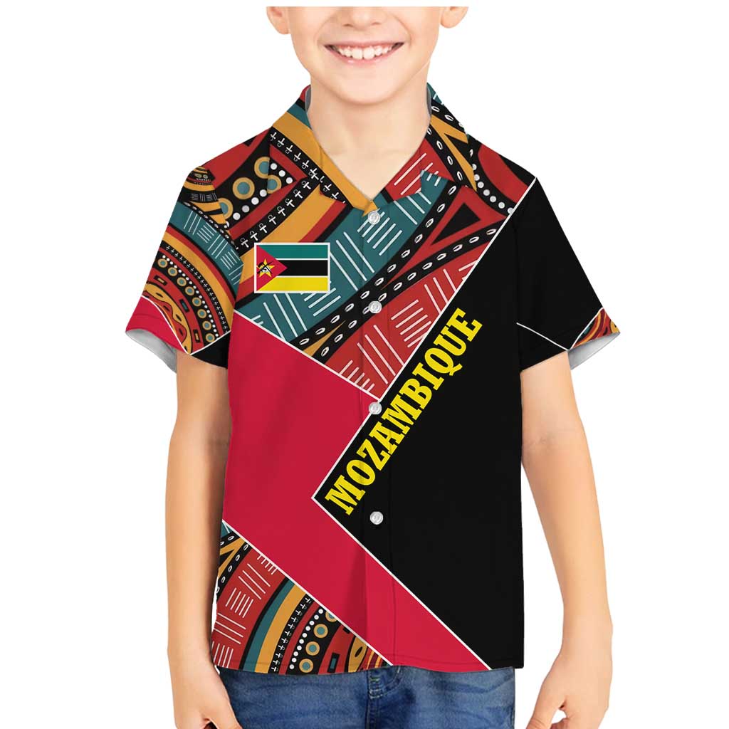 Mozambique Family Matching Mermaid Dress and Hawaiian Shirt with Red Black Geometric Design and Tribal Pattern - Wonder Print Shop