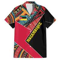 Mozambique Family Matching Off The Shoulder Long Sleeve Dress and Hawaiian Shirt with Red Black Geometric Design and Tribal Pattern - Wonder Print Shop
