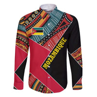 Mozambique Family Matching Off The Shoulder Long Sleeve Dress and Hawaiian Shirt with Red Black Geometric Design and Tribal Pattern - Wonder Print Shop
