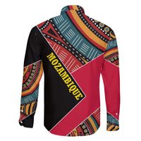 Mozambique Family Matching Off The Shoulder Long Sleeve Dress and Hawaiian Shirt with Red Black Geometric Design and Tribal Pattern - Wonder Print Shop