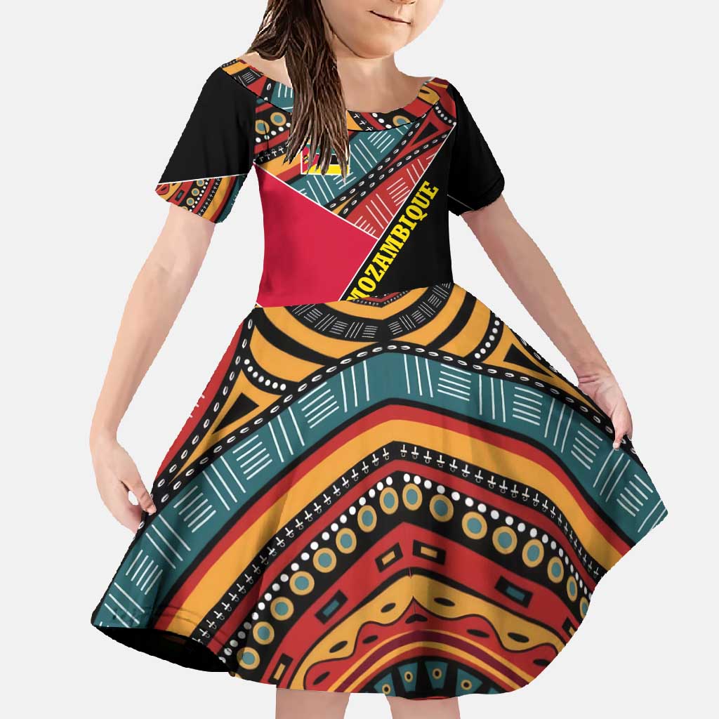 Mozambique Family Matching Off Shoulder Maxi Dress and Hawaiian Shirt with Red Black Geometric Design and Tribal Pattern - Wonder Print Shop