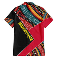 Mozambique Family Matching Off Shoulder Maxi Dress and Hawaiian Shirt with Red Black Geometric Design and Tribal Pattern - Wonder Print Shop
