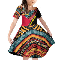 Mozambique Family Matching Off Shoulder Short Dress and Hawaiian Shirt with Red Black Geometric Design and Tribal Pattern - Wonder Print Shop