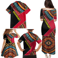 Mozambique Family Matching Puletasi and Hawaiian Shirt with Red Black Geometric Design and Tribal Pattern - Wonder Print Shop