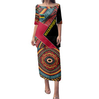 Mozambique Family Matching Puletasi and Hawaiian Shirt with Red Black Geometric Design and Tribal Pattern - Wonder Print Shop