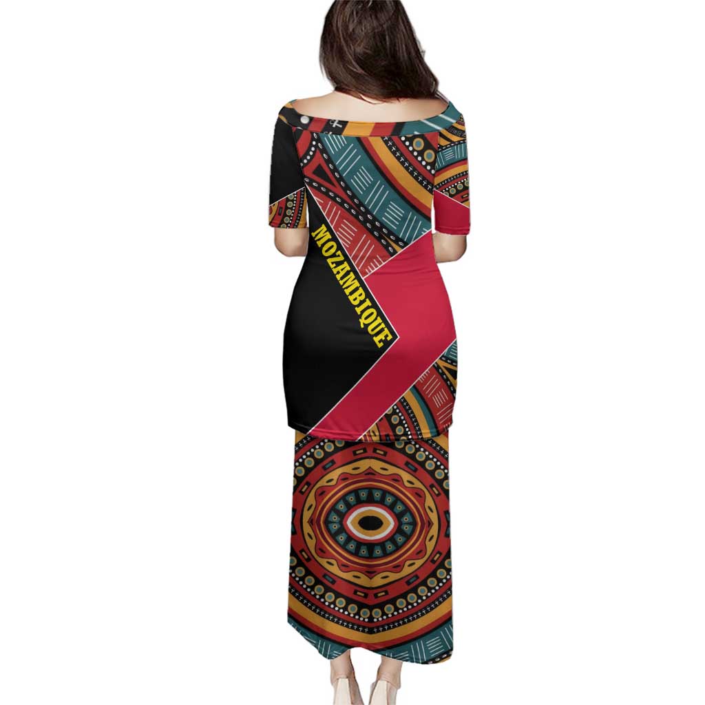 Mozambique Family Matching Puletasi and Hawaiian Shirt with Red Black Geometric Design and Tribal Pattern - Wonder Print Shop