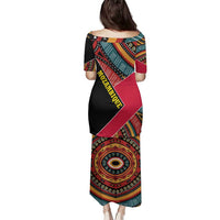 Mozambique Family Matching Puletasi and Hawaiian Shirt with Red Black Geometric Design and Tribal Pattern - Wonder Print Shop