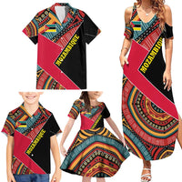 Mozambique Family Matching Summer Maxi Dress and Hawaiian Shirt with Red Black Geometric Design and Tribal Pattern - Wonder Print Shop