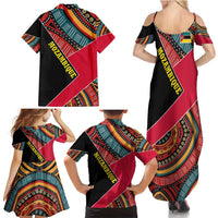 Mozambique Family Matching Summer Maxi Dress and Hawaiian Shirt with Red Black Geometric Design and Tribal Pattern - Wonder Print Shop