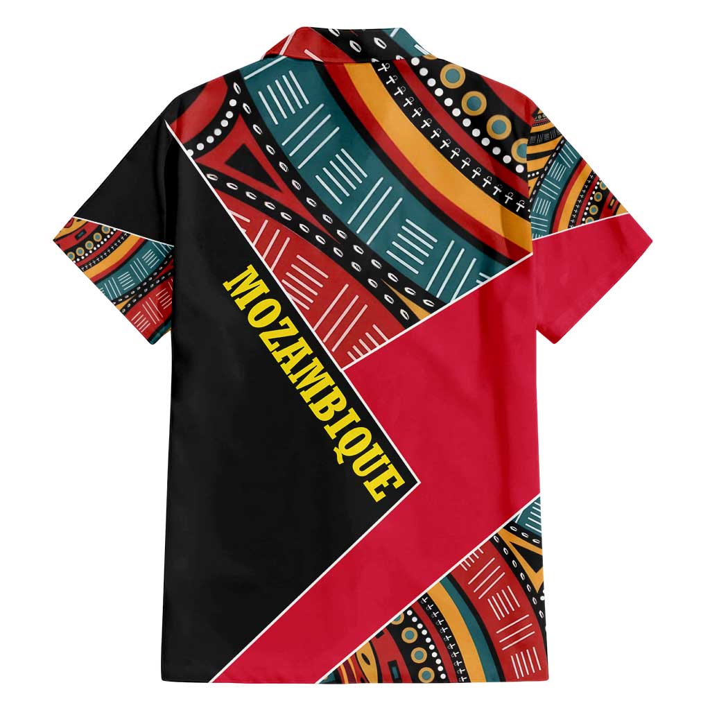 Mozambique Family Matching Summer Maxi Dress and Hawaiian Shirt with Red Black Geometric Design and Tribal Pattern - Wonder Print Shop