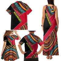 Mozambique Family Matching Tank Maxi Dress and Hawaiian Shirt with Red Black Geometric Design and Tribal Pattern - Wonder Print Shop