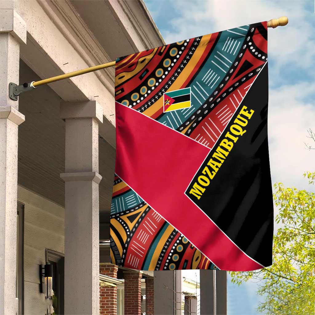 Mozambique Garden Flag with Red Black Geometric Design and Tribal Pattern - Wonder Print Shop