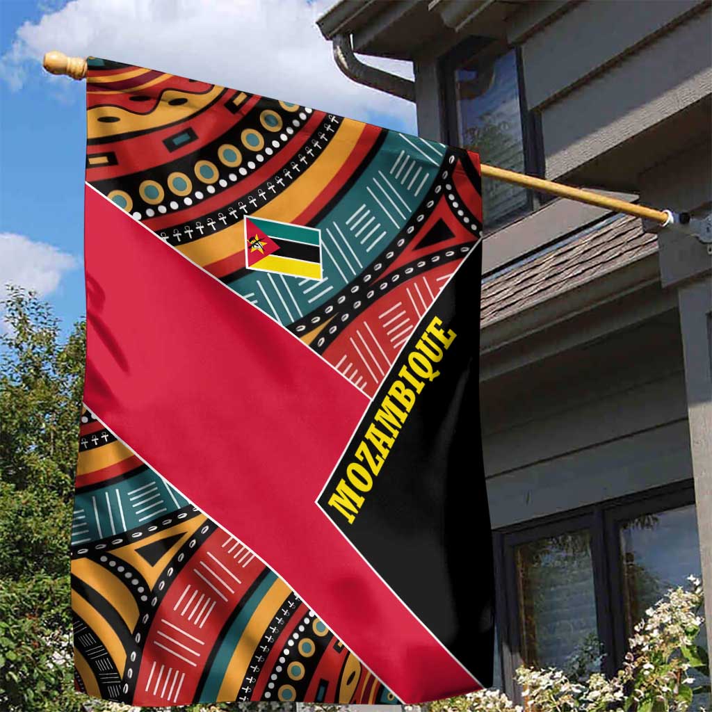 Mozambique Garden Flag with Red Black Geometric Design and Tribal Pattern - Wonder Print Shop
