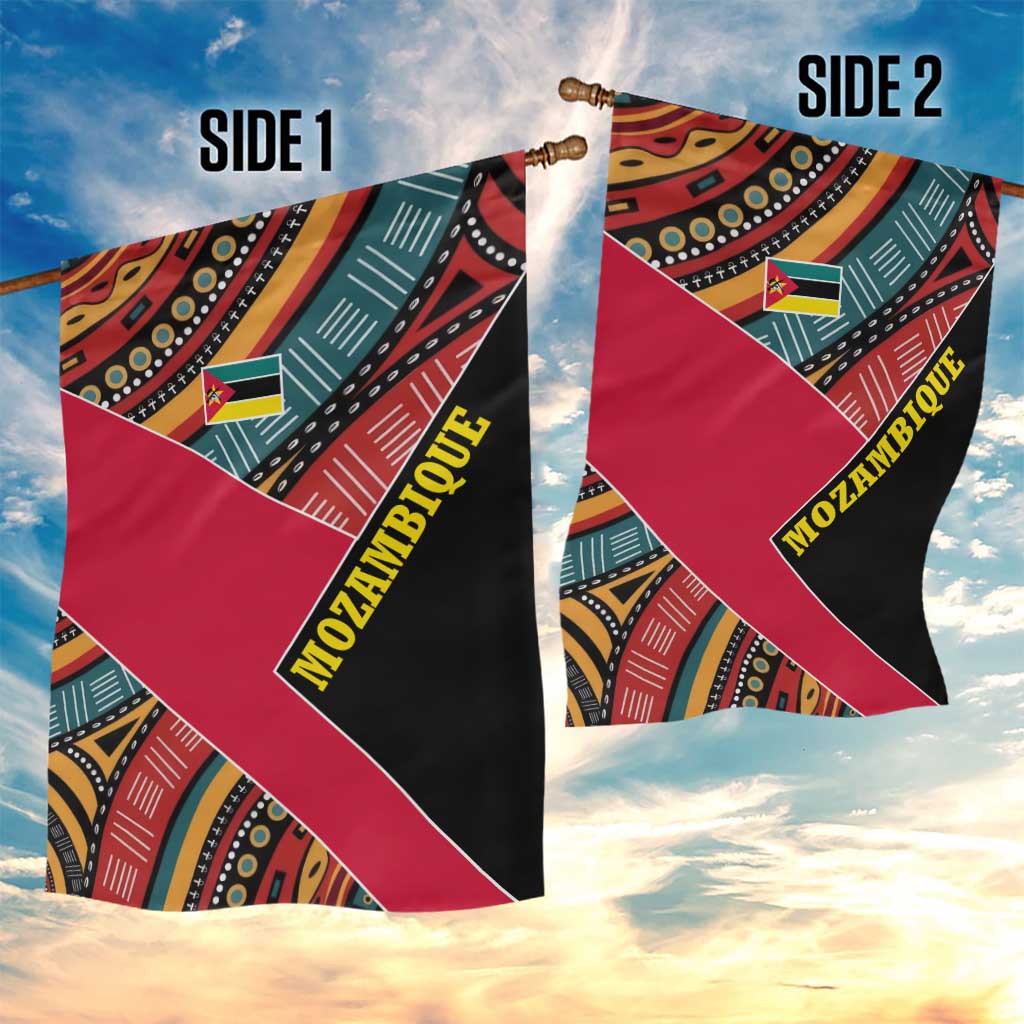 Mozambique Garden Flag with Red Black Geometric Design and Tribal Pattern - Wonder Print Shop