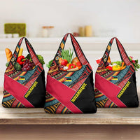 Mozambique Grocery Bag with Red Black Geometric Design and Tribal Pattern - Wonder Print Shop