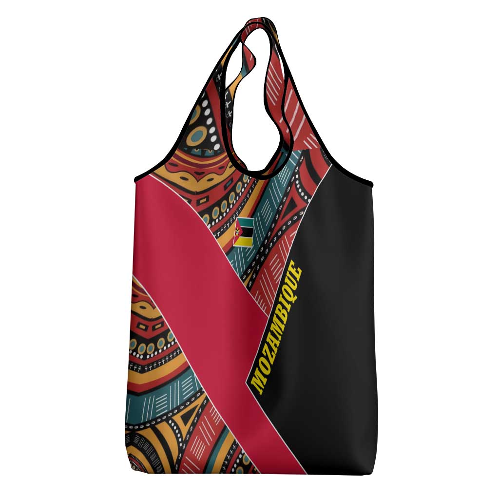 Mozambique Grocery Bag with Red Black Geometric Design and Tribal Pattern - Wonder Print Shop