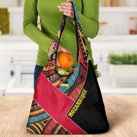 Mozambique Grocery Bag with Red Black Geometric Design and Tribal Pattern - Wonder Print Shop
