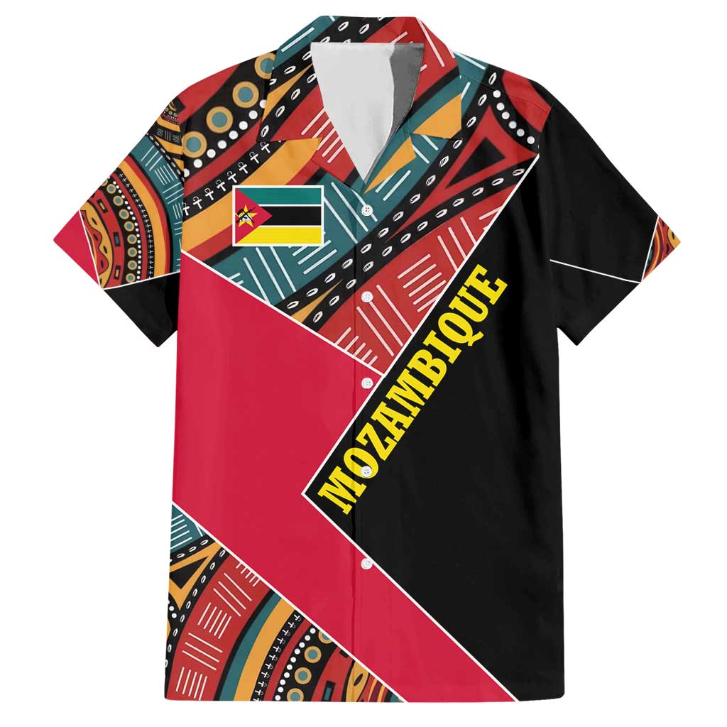 Mozambique Hawaiian Shirt with Red Black Geometric Design and Tribal Pattern - Wonder Print Shop