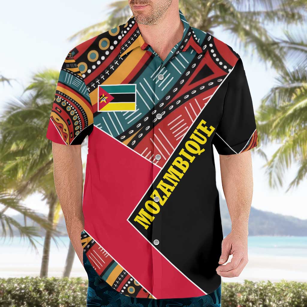 Mozambique Hawaiian Shirt with Red Black Geometric Design and Tribal Pattern - Wonder Print Shop