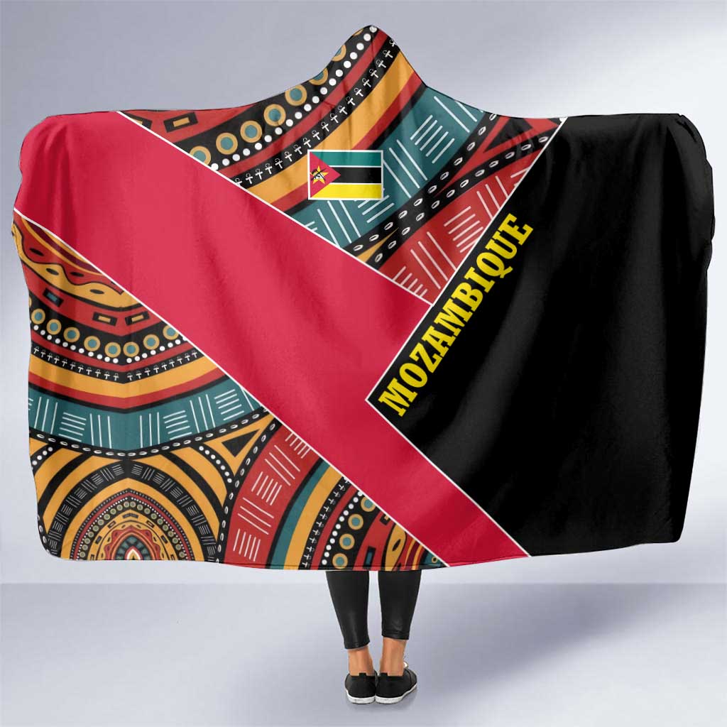 Mozambique Hooded Blanket with Red Black Geometric Design and Tribal Pattern - Wonder Print Shop