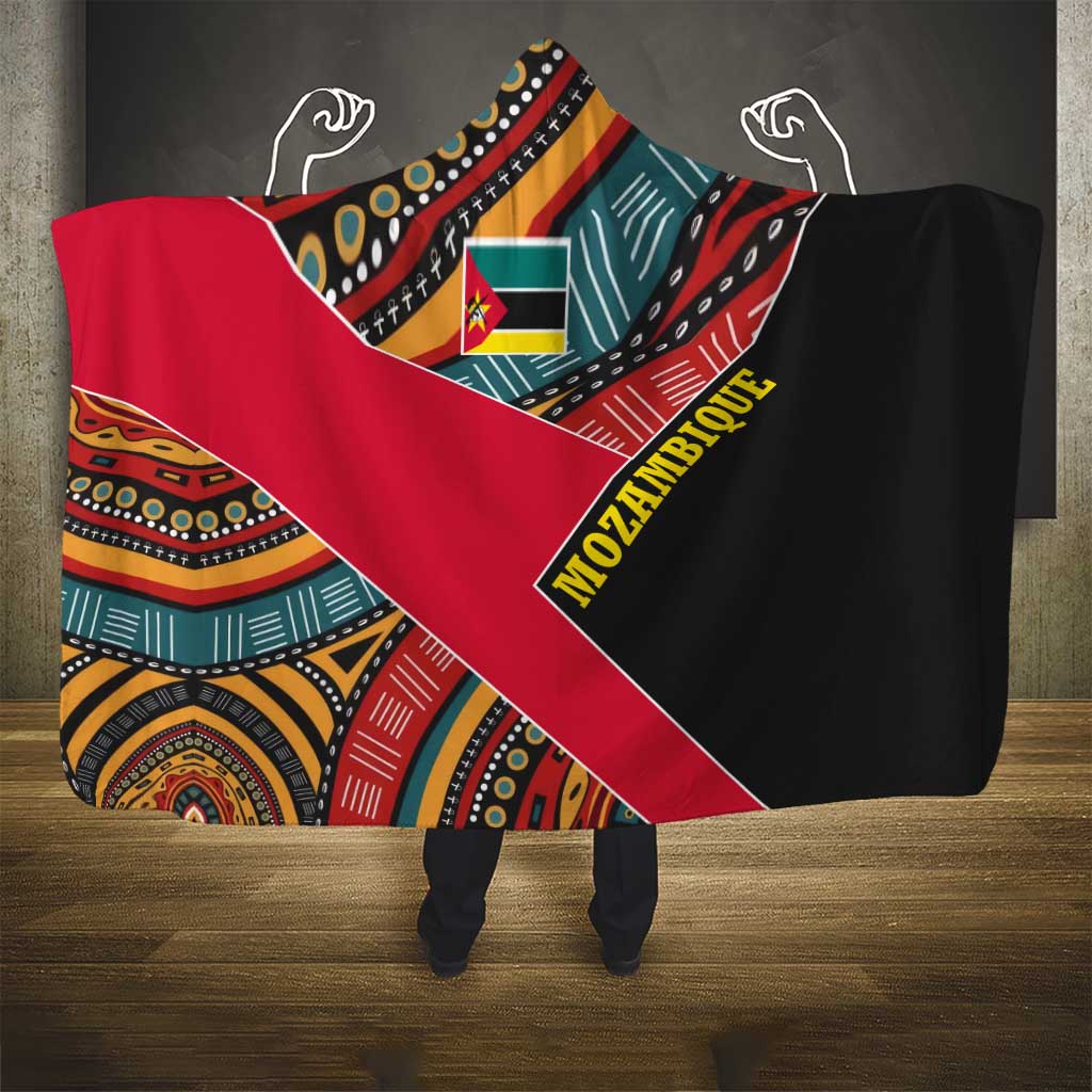 Mozambique Hooded Blanket with Red Black Geometric Design and Tribal Pattern - Wonder Print Shop