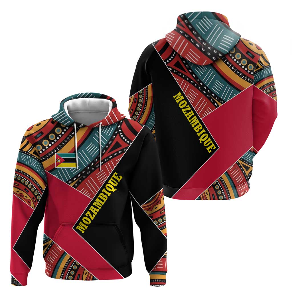Mozambique Hoodie with Red Black Geometric Design and Tribal Pattern - Wonder Print Shop
