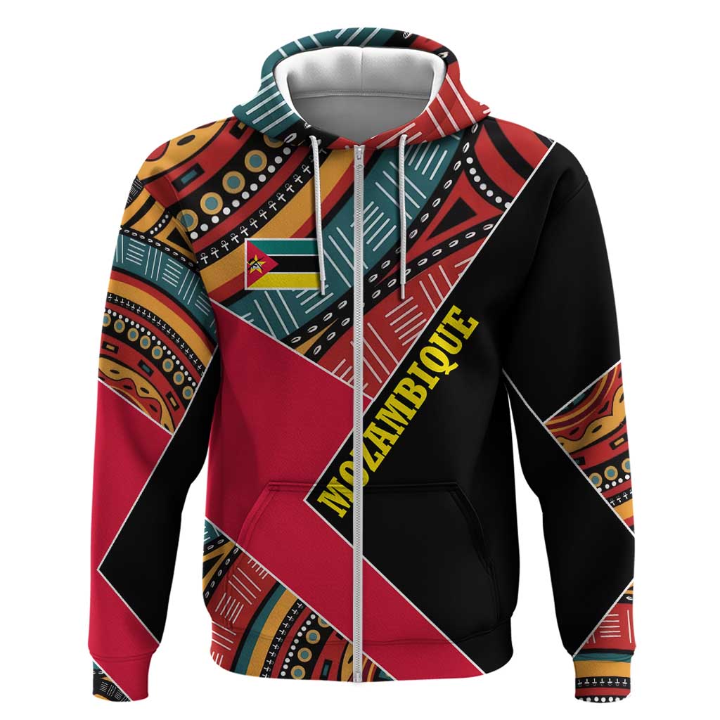 Mozambique Hoodie with Red Black Geometric Design and Tribal Pattern - Wonder Print Shop