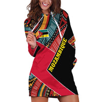 Mozambique Hoodie Dress with Red Black Geometric Design and Tribal Pattern - Wonder Print Shop