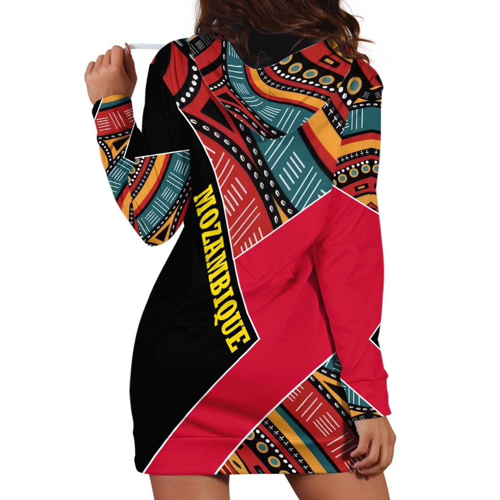 Mozambique Hoodie Dress with Red Black Geometric Design and Tribal Pattern - Wonder Print Shop