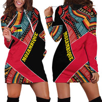 Mozambique Hoodie Dress with Red Black Geometric Design and Tribal Pattern - Wonder Print Shop