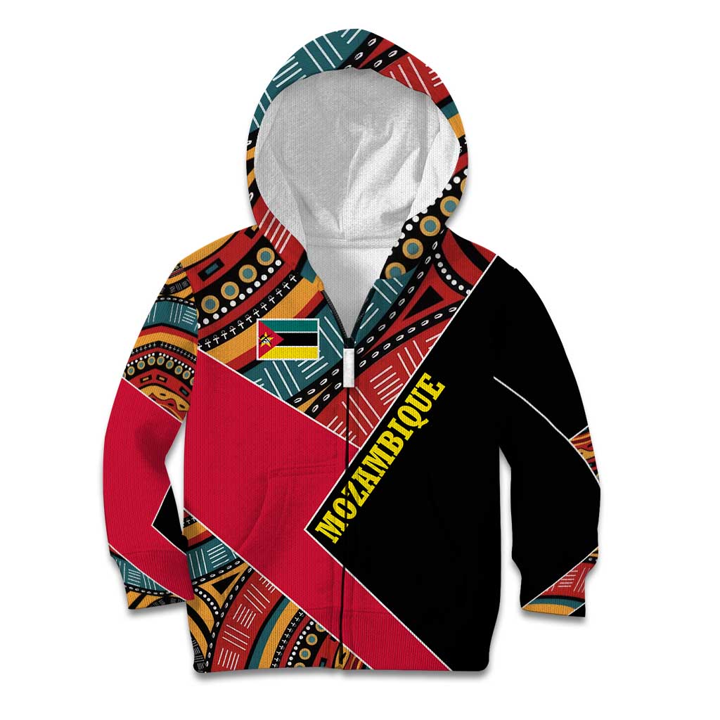 Mozambique Kid Hoodie with Red Black Geometric Design and Tribal Pattern - Wonder Print Shop
