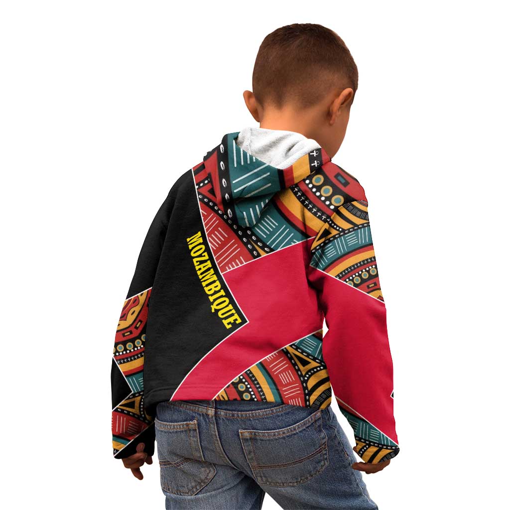 Mozambique Kid Hoodie with Red Black Geometric Design and Tribal Pattern - Wonder Print Shop