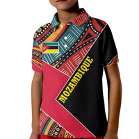 Mozambique Kid Polo Shirt with Red Black Geometric Design and Tribal Pattern - Wonder Print Shop
