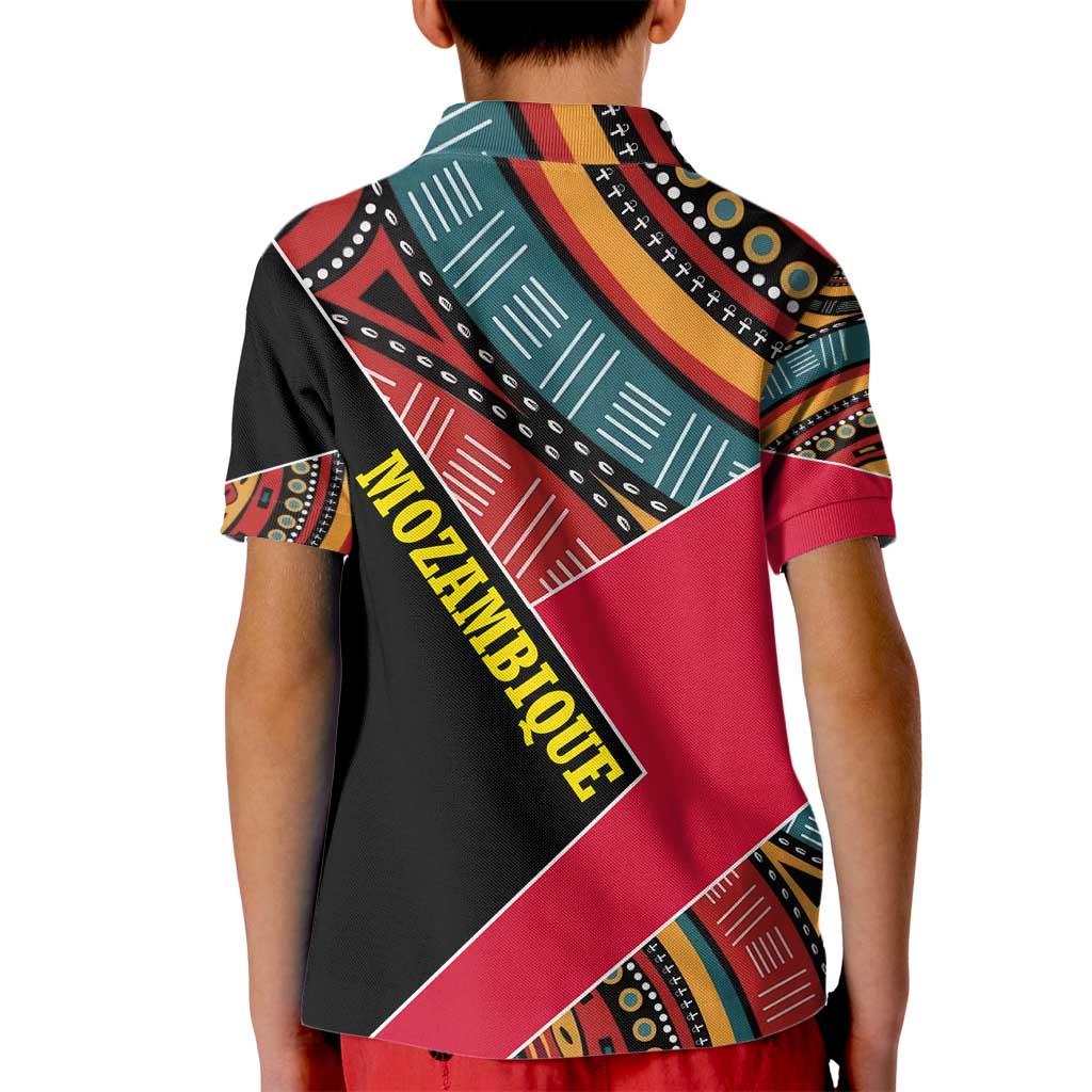 Mozambique Kid Polo Shirt with Red Black Geometric Design and Tribal Pattern - Wonder Print Shop