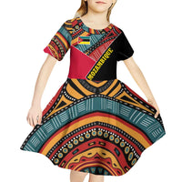 Mozambique Kid Short Sleeve Dress with Red Black Geometric Design and Tribal Pattern - Wonder Print Shop