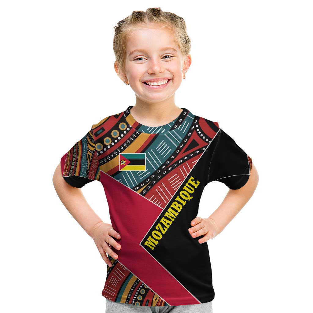 Mozambique Kid T Shirt with Red Black Geometric Design and Tribal Pattern - Wonder Print Shop