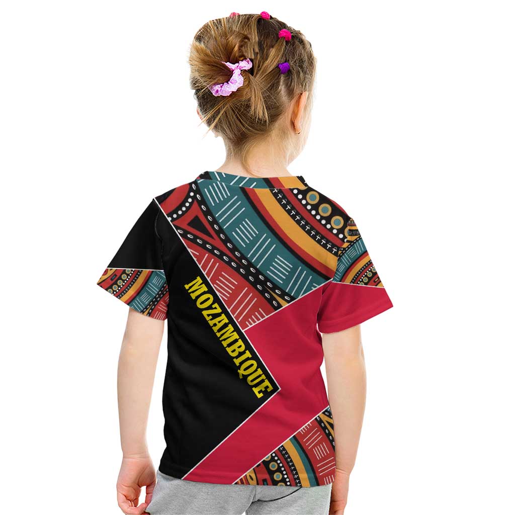 Mozambique Kid T Shirt with Red Black Geometric Design and Tribal Pattern - Wonder Print Shop