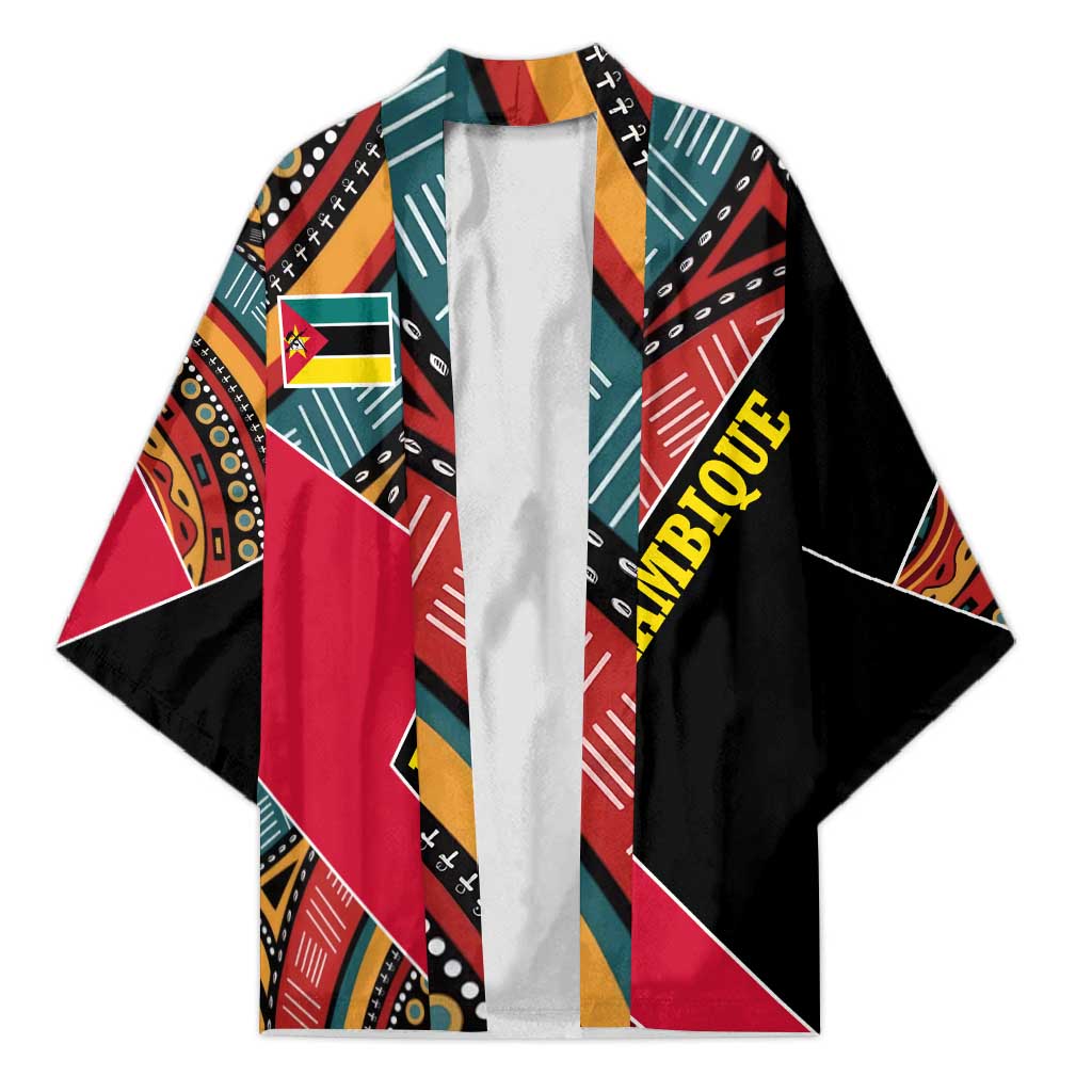 Mozambique Kimono with Red Black Geometric Design and Tribal Pattern - Wonder Print Shop