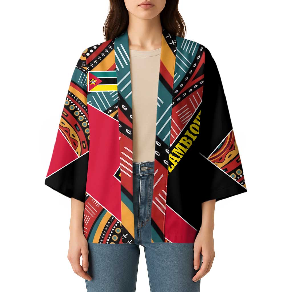 Mozambique Kimono with Red Black Geometric Design and Tribal Pattern - Wonder Print Shop