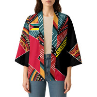 Mozambique Kimono with Red Black Geometric Design and Tribal Pattern - Wonder Print Shop