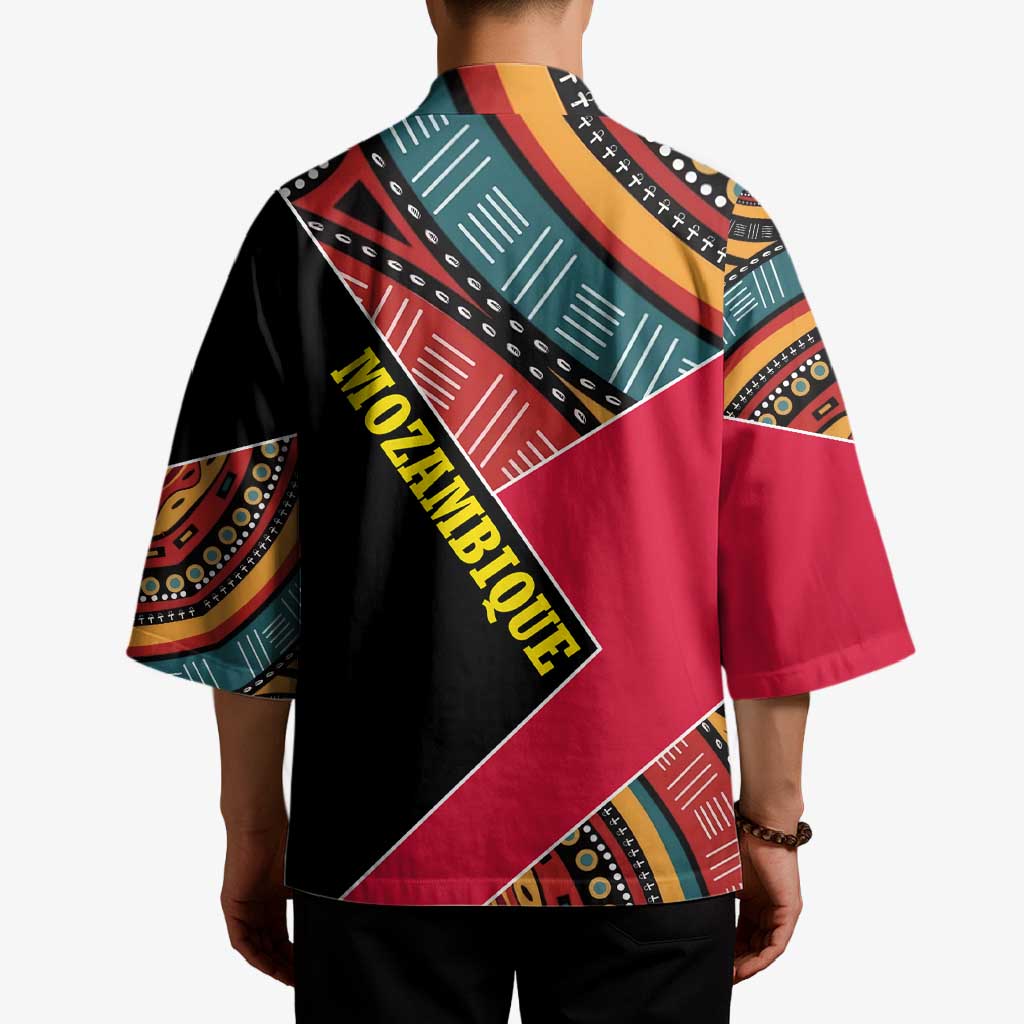 Mozambique Kimono with Red Black Geometric Design and Tribal Pattern - Wonder Print Shop