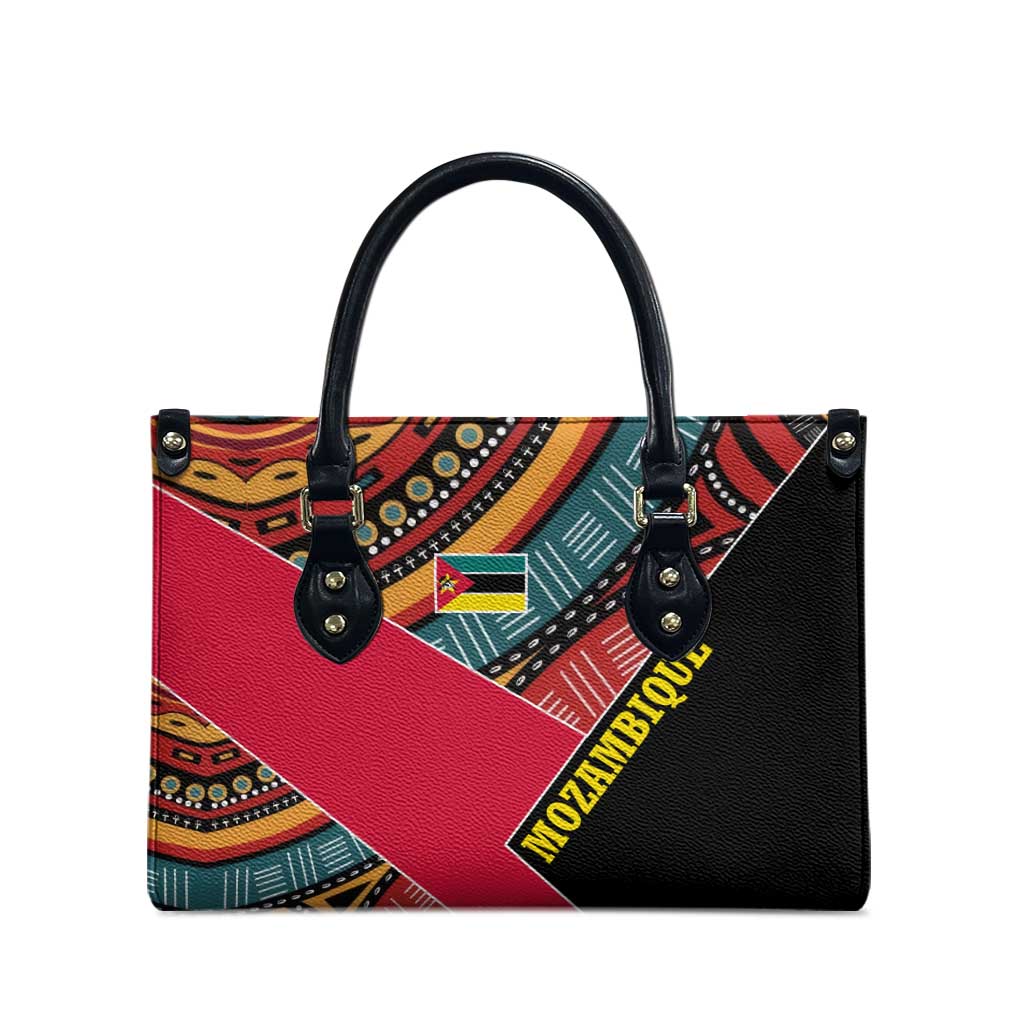 Mozambique Leather Bag with Red Black Geometric Design and Tribal Pattern - Wonder Print Shop