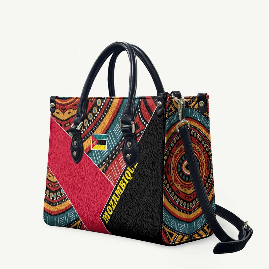 Mozambique Leather Bag with Red Black Geometric Design and Tribal Pattern - Wonder Print Shop