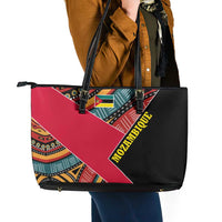 Mozambique Leather Tote Bag with Red Black Geometric Design and Tribal Pattern - Wonder Print Shop