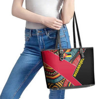 Mozambique Leather Tote Bag with Red Black Geometric Design and Tribal Pattern - Wonder Print Shop