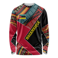 Mozambique Long Sleeve Shirt with Red Black Geometric Design and Tribal Pattern - Wonder Print Shop