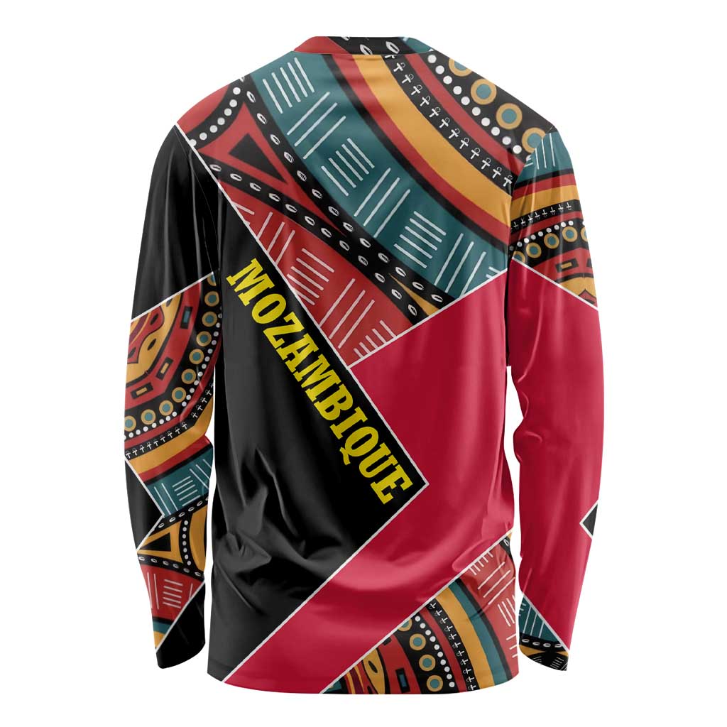 Mozambique Long Sleeve Shirt with Red Black Geometric Design and Tribal Pattern - Wonder Print Shop