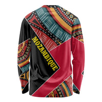 Mozambique Long Sleeve Shirt with Red Black Geometric Design and Tribal Pattern - Wonder Print Shop