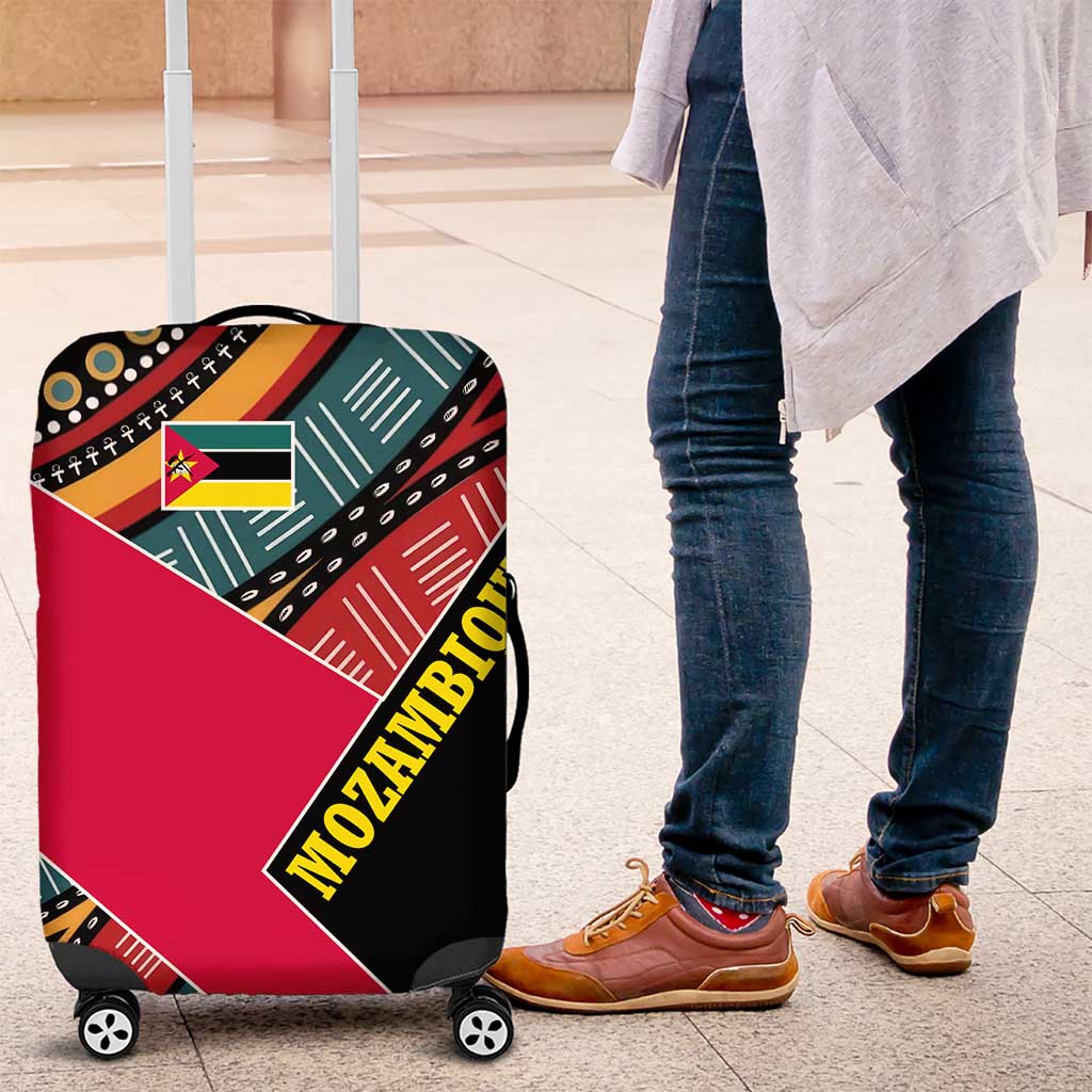 Mozambique Luggage Cover with Red Black Geometric Design and Tribal Pattern - Wonder Print Shop